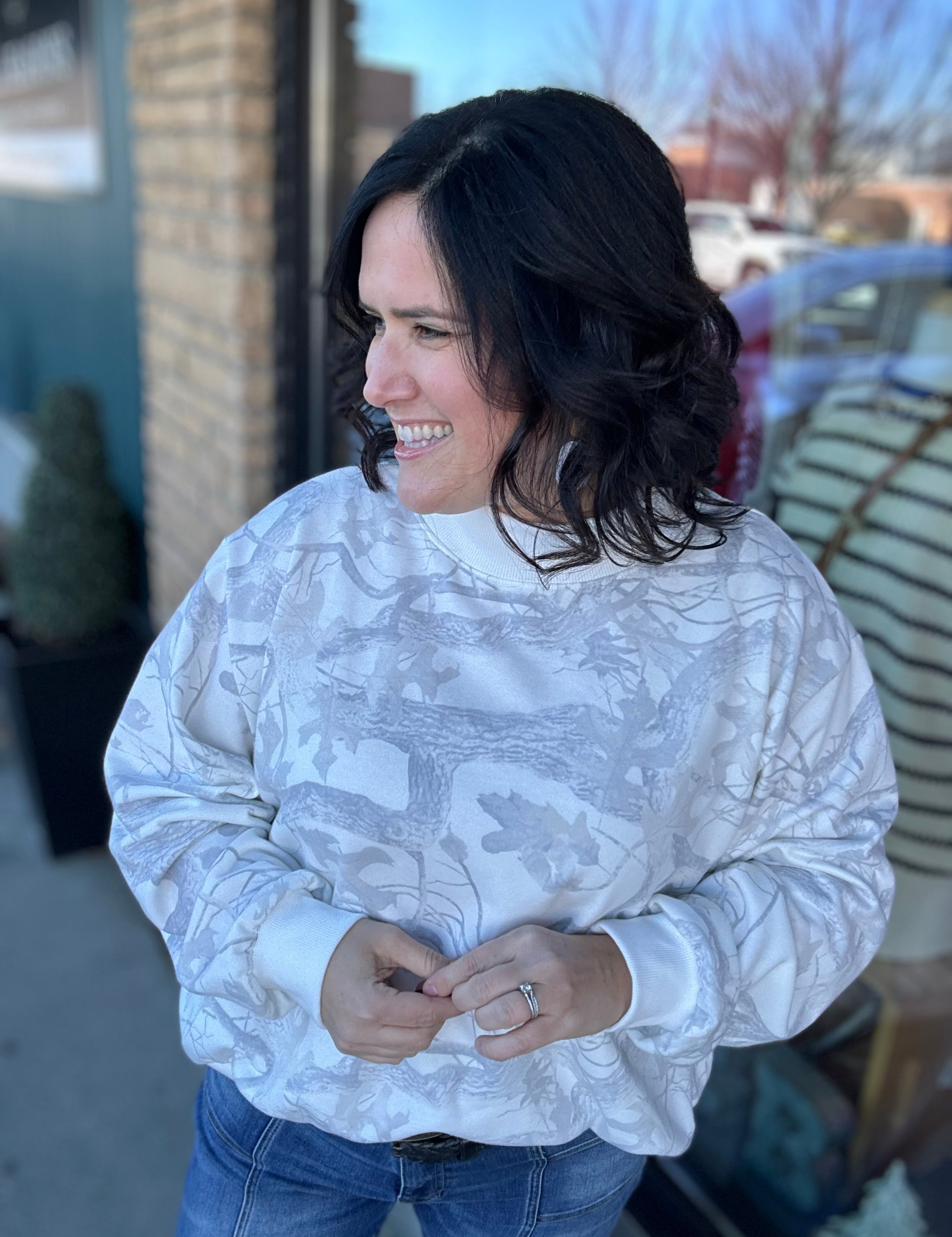 Camo Mock Neck Sweatshirt Top - Sweatshirt BUCKETLIST