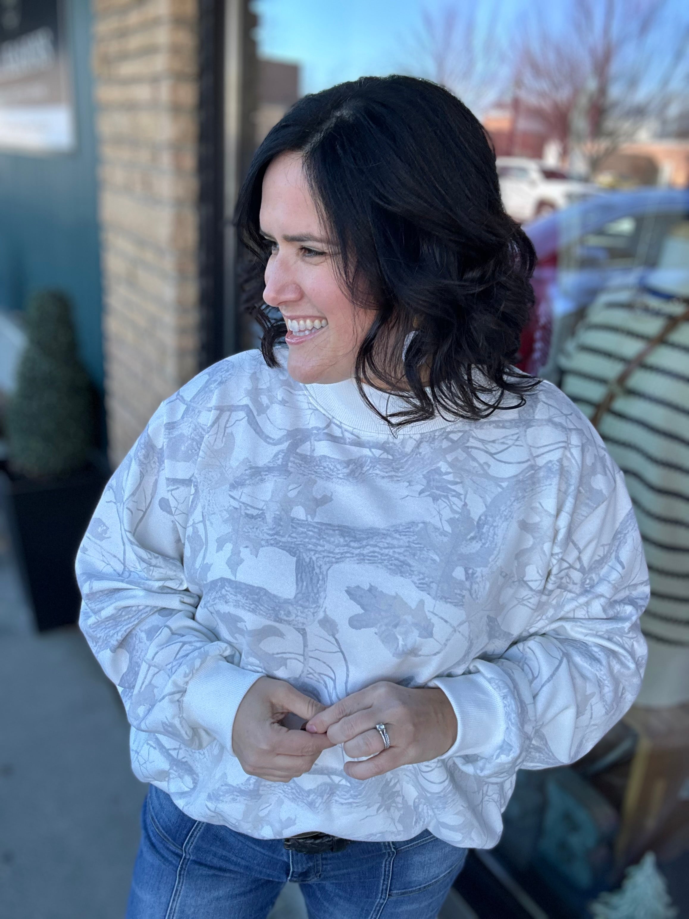 Camo Mock Neck Sweatshirt Top - Sweatshirt BUCKETLIST