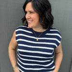Navy Striped Crew Neck Sleeveless Sweater Top - Sweater STACCATO