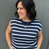 Navy Striped Crew Neck Sleeveless Sweater Top - Sweater STACCATO