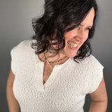 Off White Slub Sweater Relaxed Fit with Dolman Sleeves