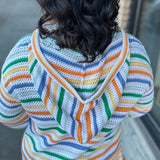 Multi Stripe Drawstring Hoodie Sweater