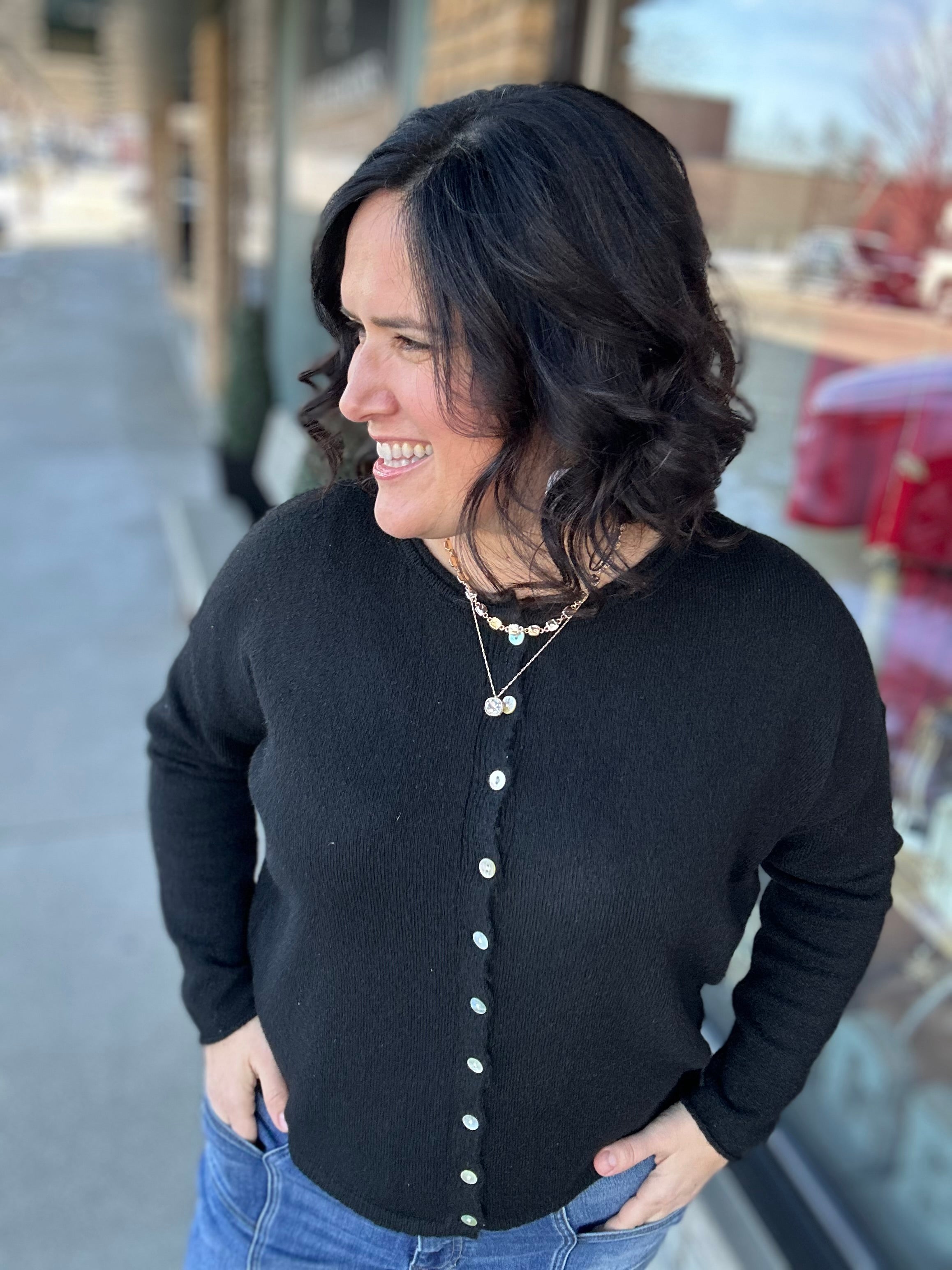 Black Button Down Cardigan Tops- Cardigans STACCATO