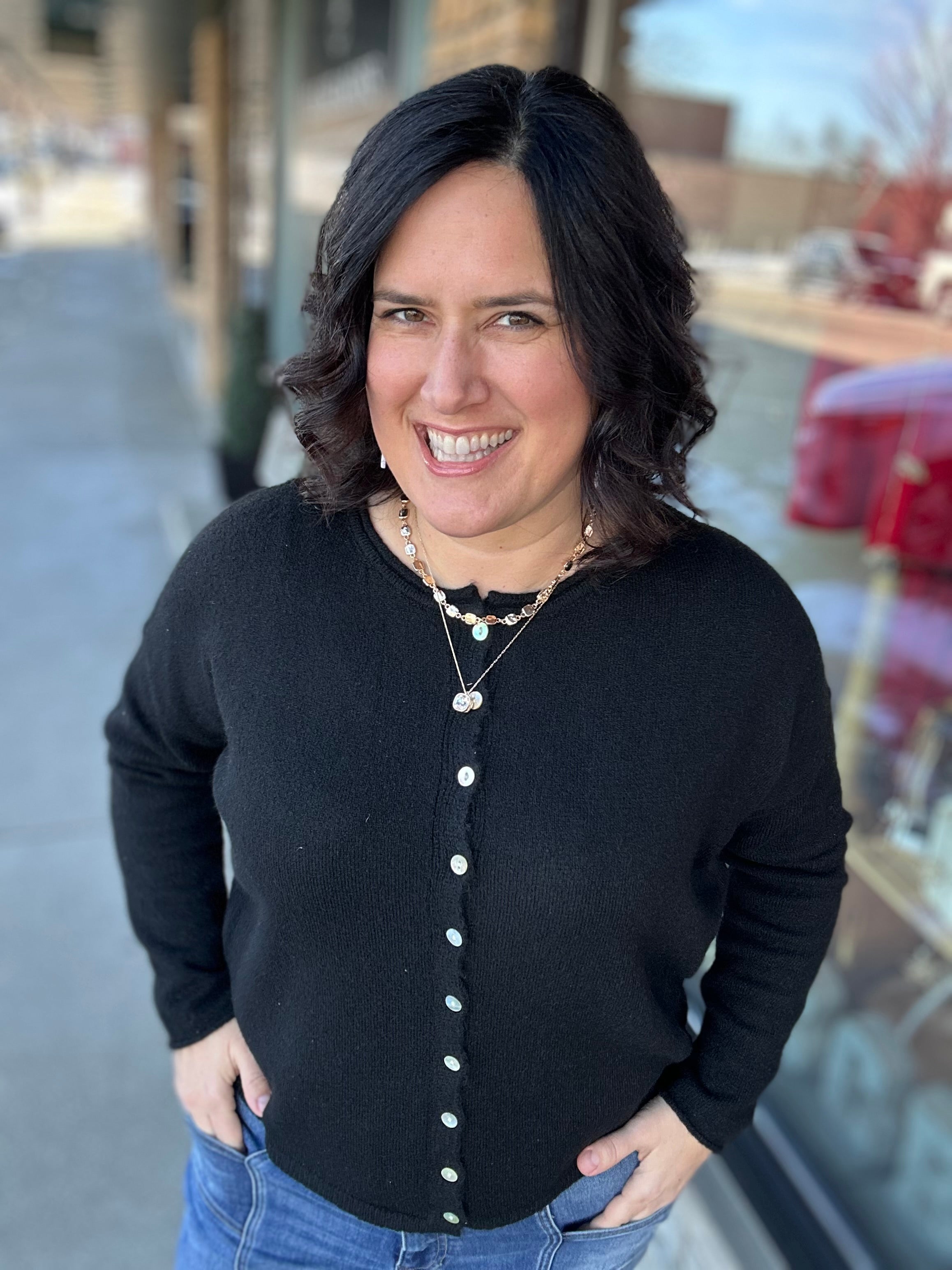 Black Button Down Cardigan Tops- Cardigans STACCATO