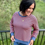 Washed Coral & Denim Stripe Raglan Top Top - Sweatshirt STACCATO
