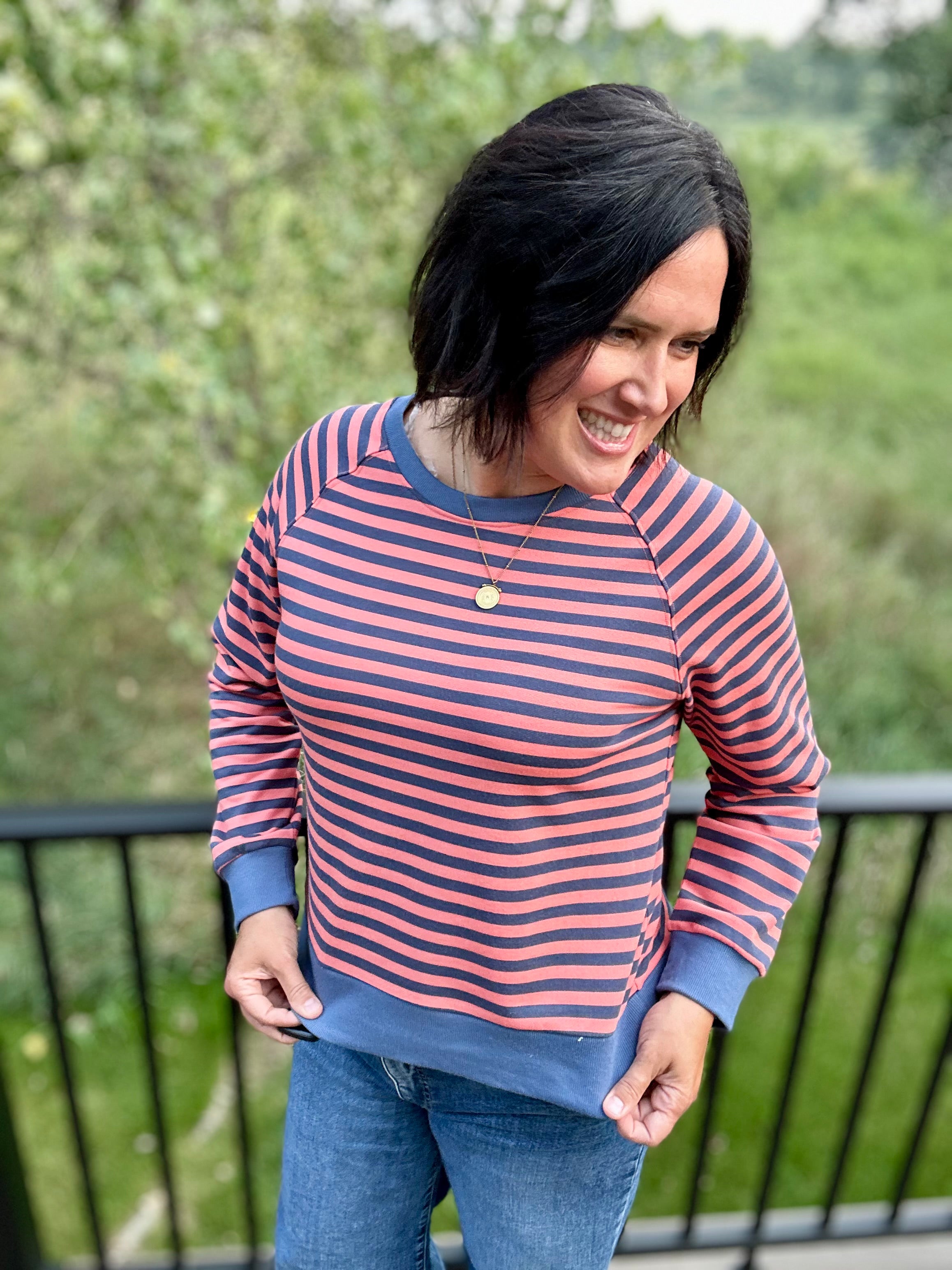 Washed Coral & Denim Stripe Raglan Top Top - Sweatshirt STACCATO