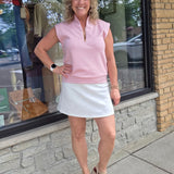 Pink Collared Half Zip Sleeveless Top Tops- Blouses STAR DROP