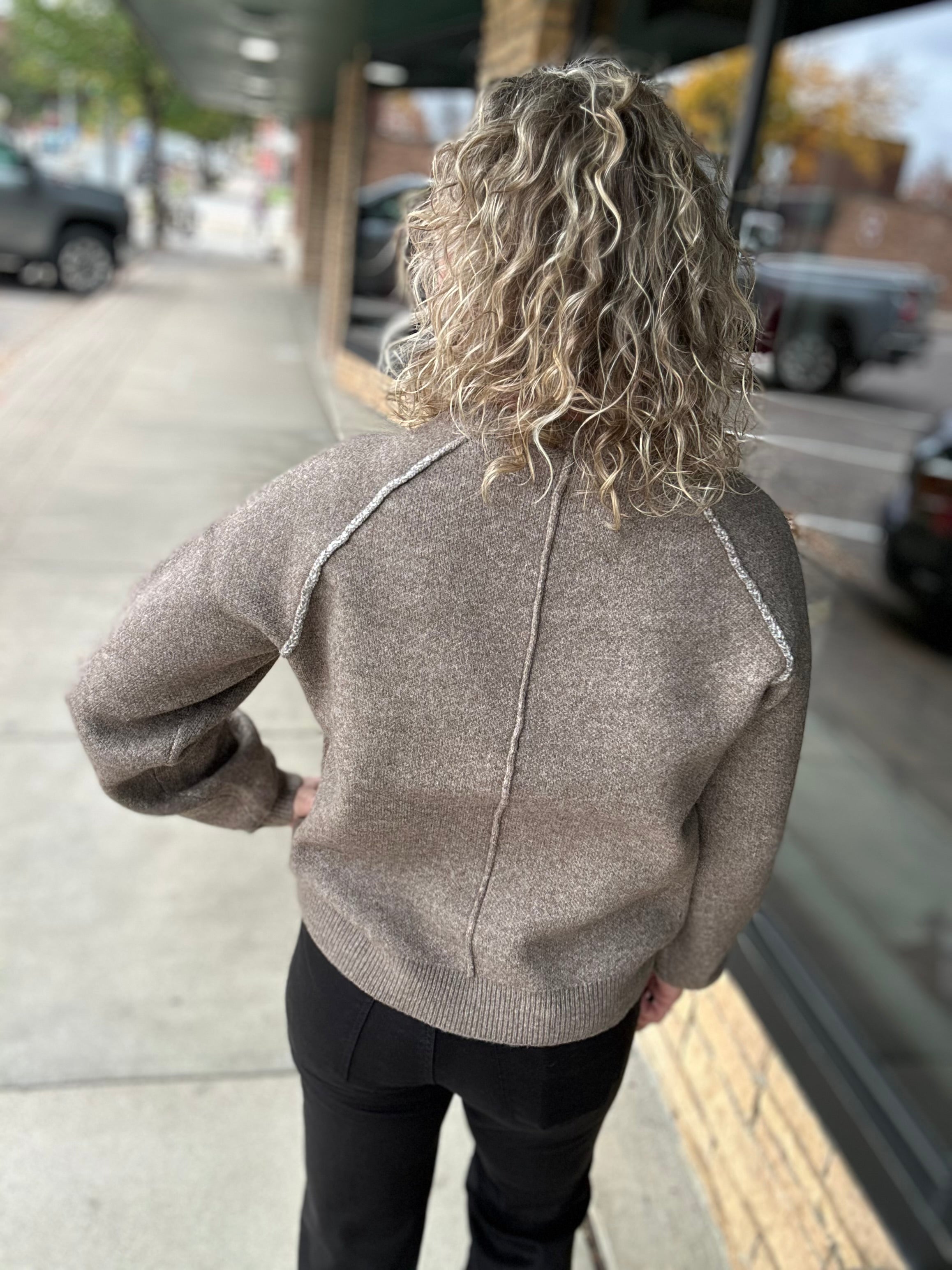 Mocha Soft Brush Textured Espresso Pullover Top - Sweater HEM & THREAD