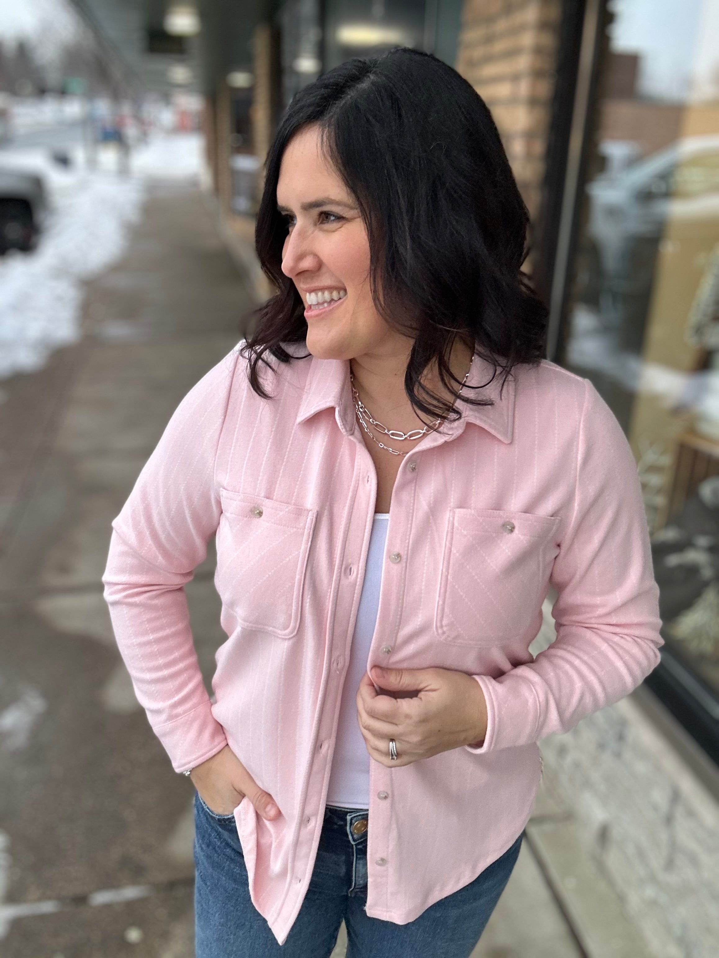 Soft Pink and White Stripe Lewis Top