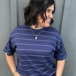 Navy Striped Crew Neck Top Top - Tee RAE MODE