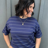Navy Striped Crew Neck Top Top - Tee RAE MODE