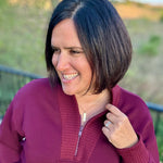 Dark Cherry Quarter Zip Pullover Tops- Sweaters RAE MODE