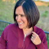 Dark Cherry Quarter Zip Pullover Tops- Sweaters RAE MODE