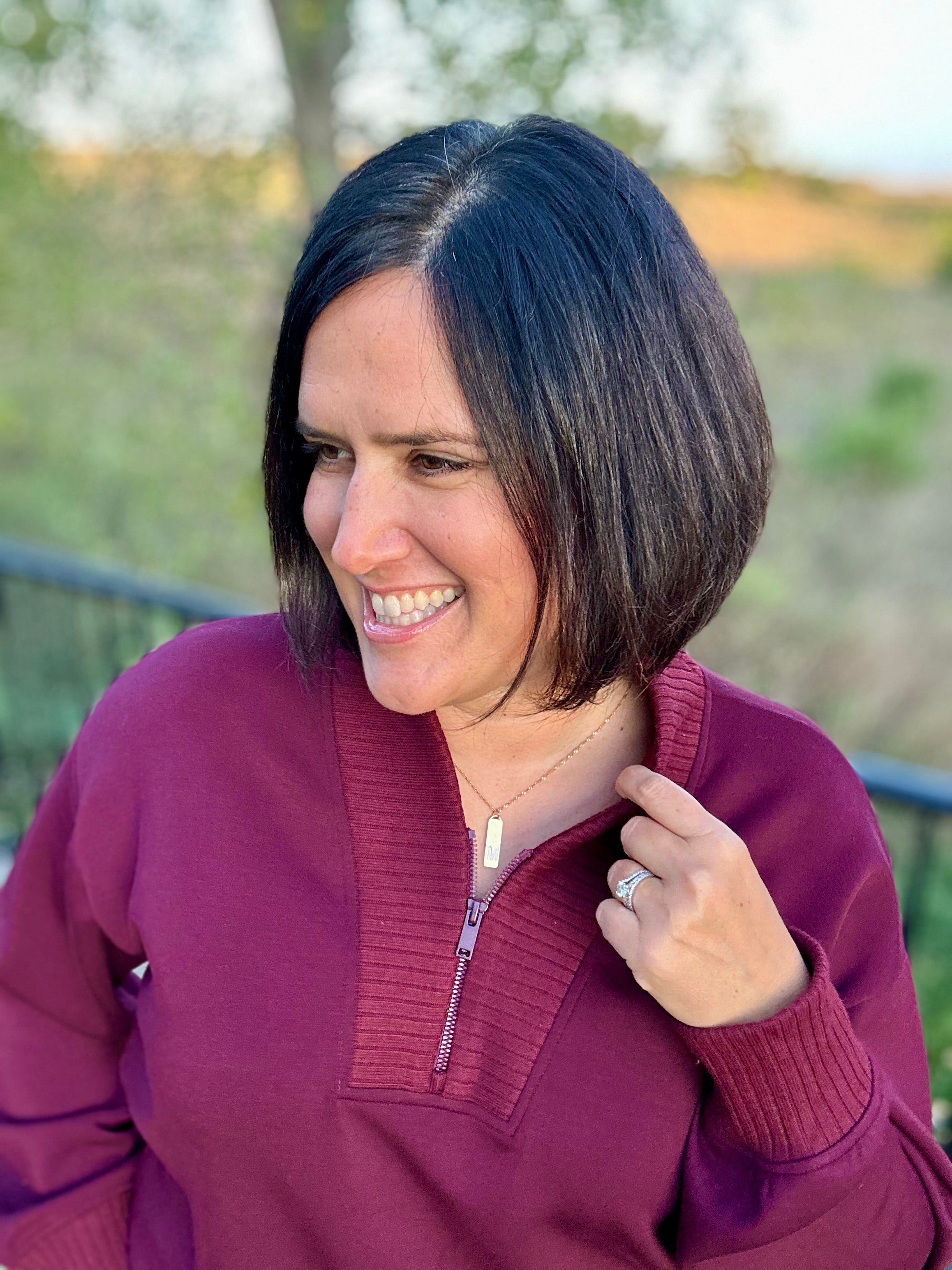 Dark Cherry Quarter Zip Pullover Tops- Sweaters RAE MODE