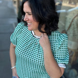 Mint Puff Sleeve Striped Contrast Knit Top