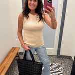 Beige Asymmetrical Button Ribbed Tank Tops- Tanks DOE & RAE