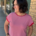 Red/White Color Trimmed Crew Neck Tops- Tees STACCATO