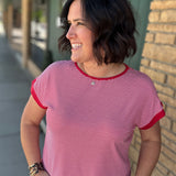 Red/White Color Trimmed Crew Neck Tops- Tees STACCATO