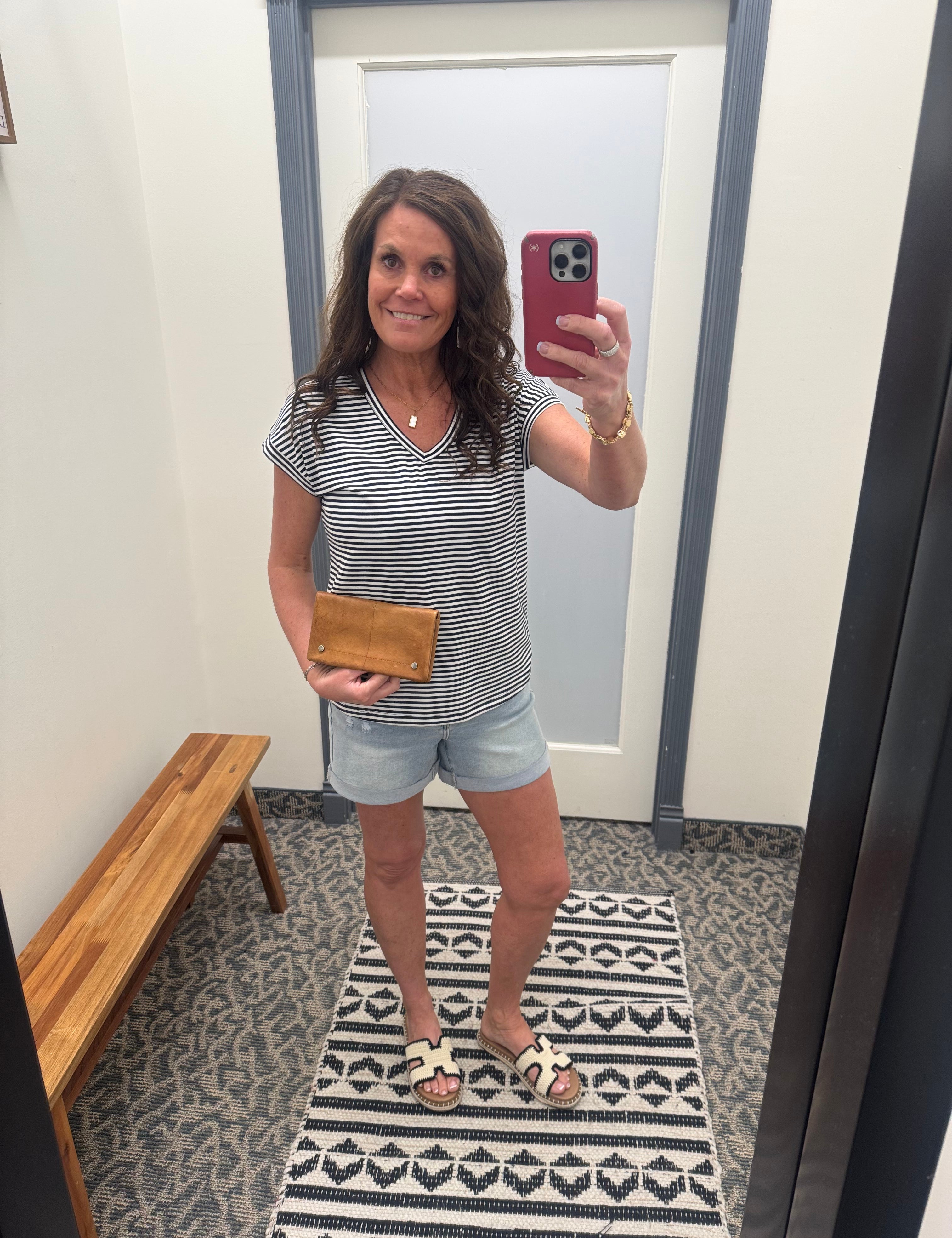 Blue/White Striped V-Neck Top Top - Tee STACCATO
