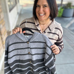 Charcoal Color Block Button Hoodie Top - Sweater STACCATO