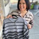 Charcoal Color Block Button Hoodie Top - Sweater STACCATO