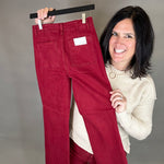 Wine Ankle Flare Patch Pocket Jeans Bottom- Pants RISEN