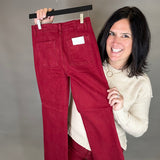 Wine Ankle Flare Patch Pocket Jeans Bottom- Pants RISEN