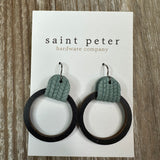 Medium Circle Earrings w/ Teal Leather Jewelry - Earrings St. Peter Hardware