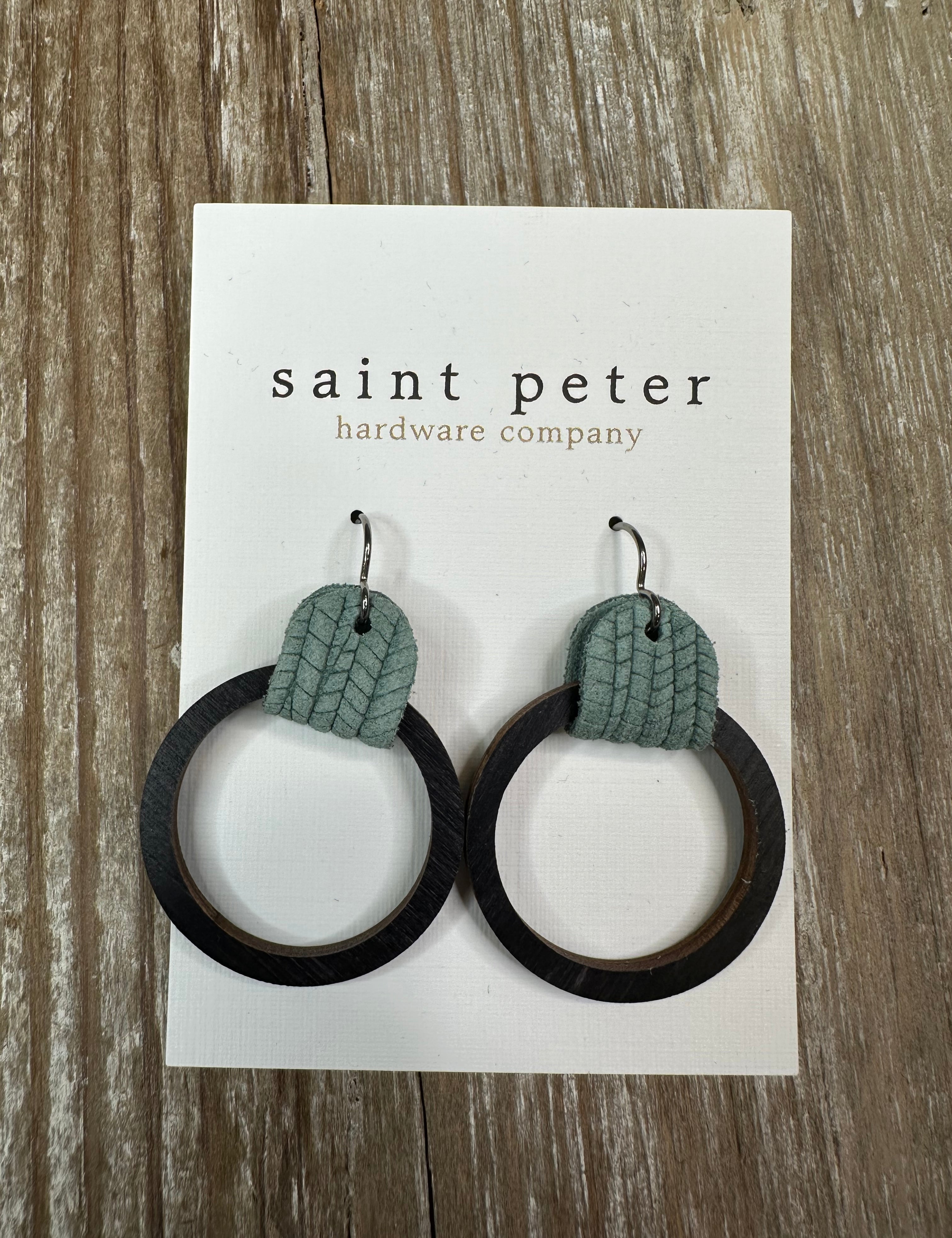 Medium Circle Earrings w/ Teal Leather Jewelry - Earrings St. Peter Hardware