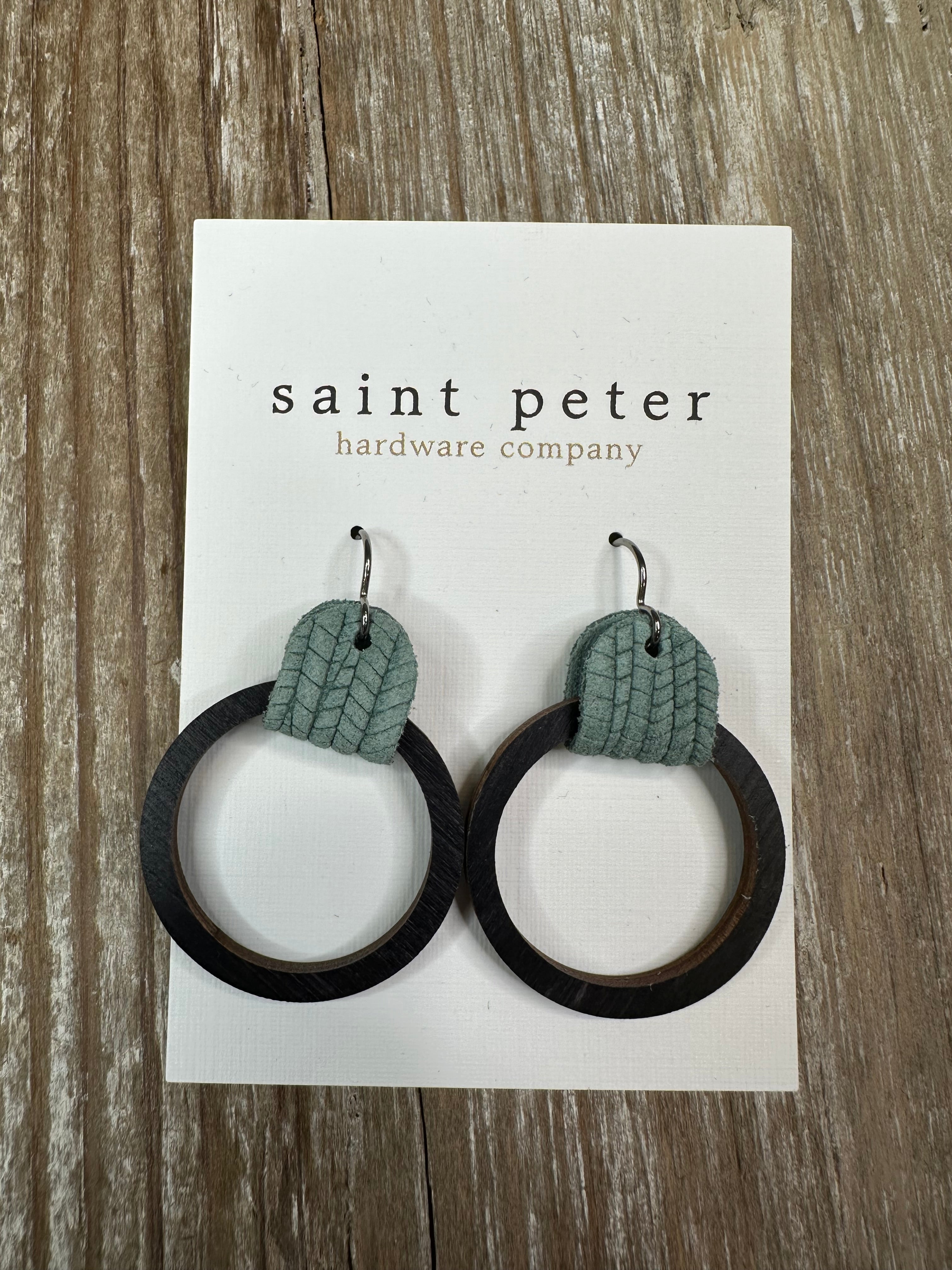 Medium Circle Earrings w/ Teal Leather Jewelry - Earrings St. Peter Hardware