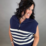 Navy Striped Half Zip Sweater Top Top - Sweater DOE & RAE