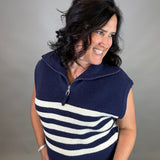 Navy Striped Half Zip Sweater Top Top - Sweater DOE & RAE