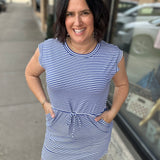 Royal & White Striped Round Neck Dress Dresses STACCATO