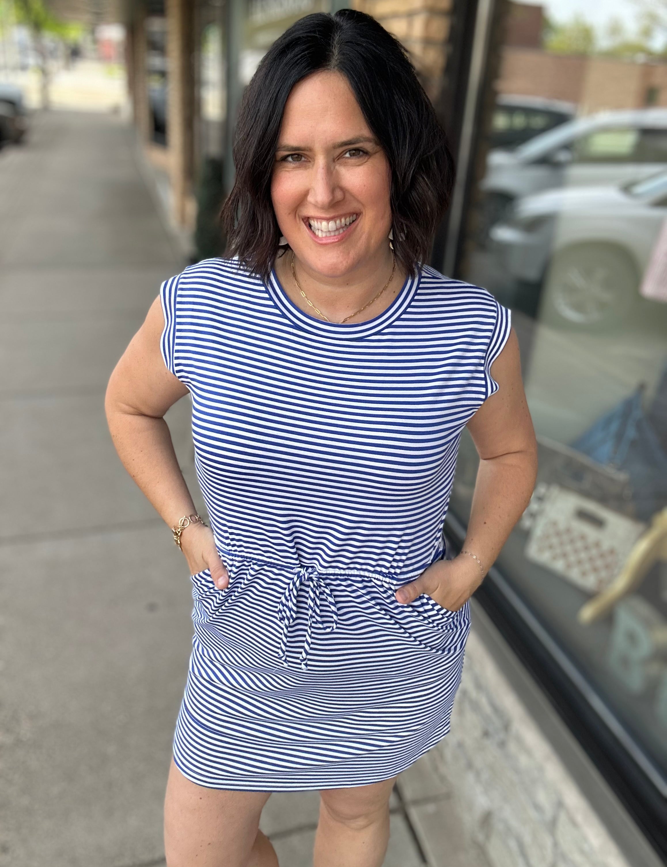 Royal & White Striped Round Neck Dress Dresses STACCATO