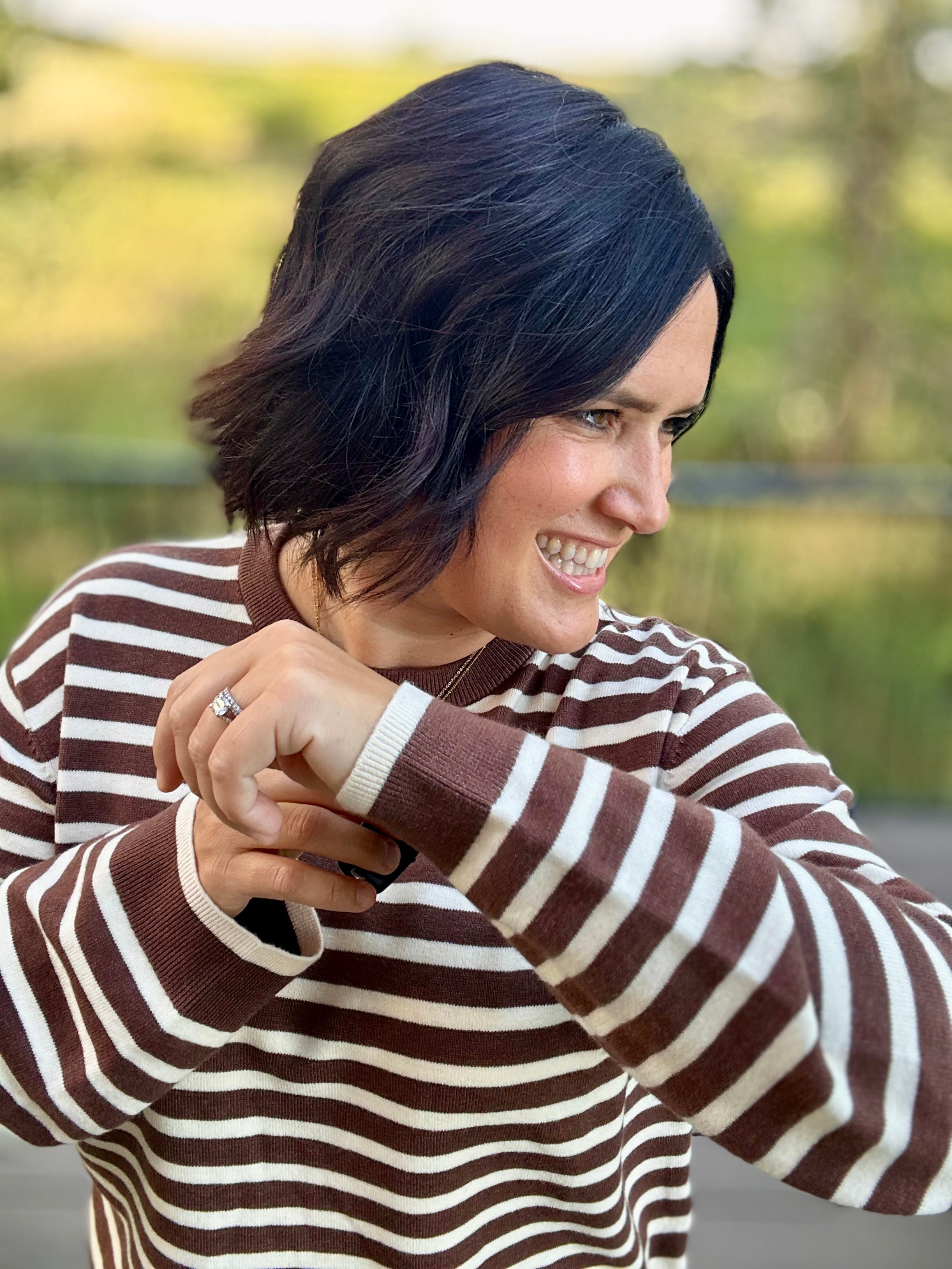Brown & Cream Stripe Sweater Top - Sweater Mod Ref