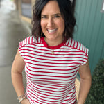 Red/White Striped Top Piping Detail Top - Tee STACCATO