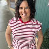 Red/White Striped Top Piping Detail Top - Tee STACCATO