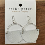 Silver Circle with White Leather Jewelry - Earrings St. Peter Hardware