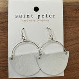 Silver Circle with White Leather Jewelry - Earrings St. Peter Hardware