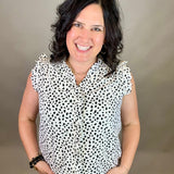 Ivory/Black Smocked Frill Top Tops- Blouses DOE & RAE