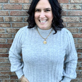 Heather Grey Vertical Stripe Textured Sweater