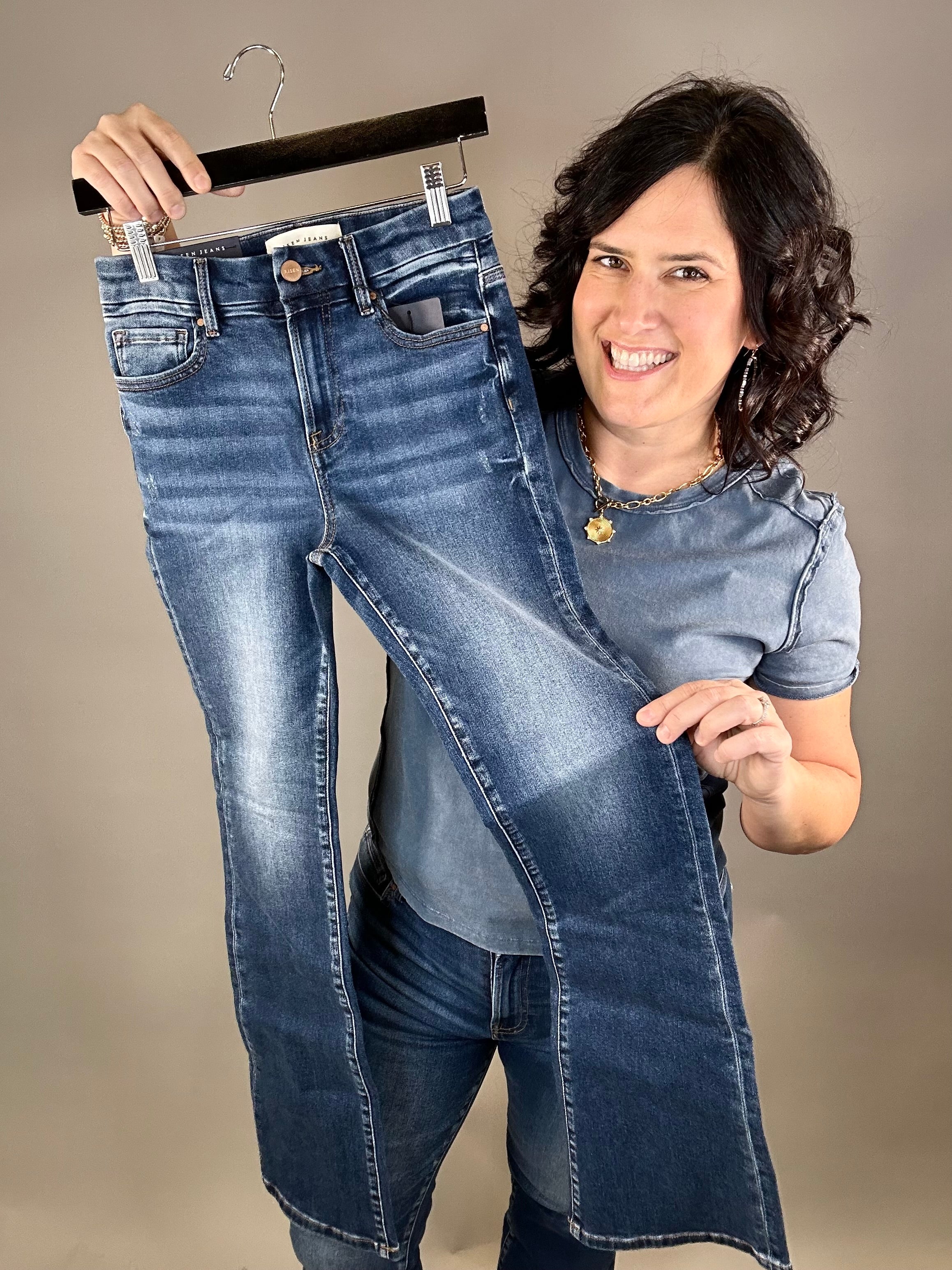 High Rise Dark Bootcut Jeans Bottom- Pants RISEN