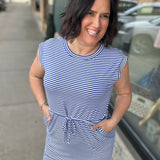 Royal & White Striped Round Neck Dress Dresses STACCATO
