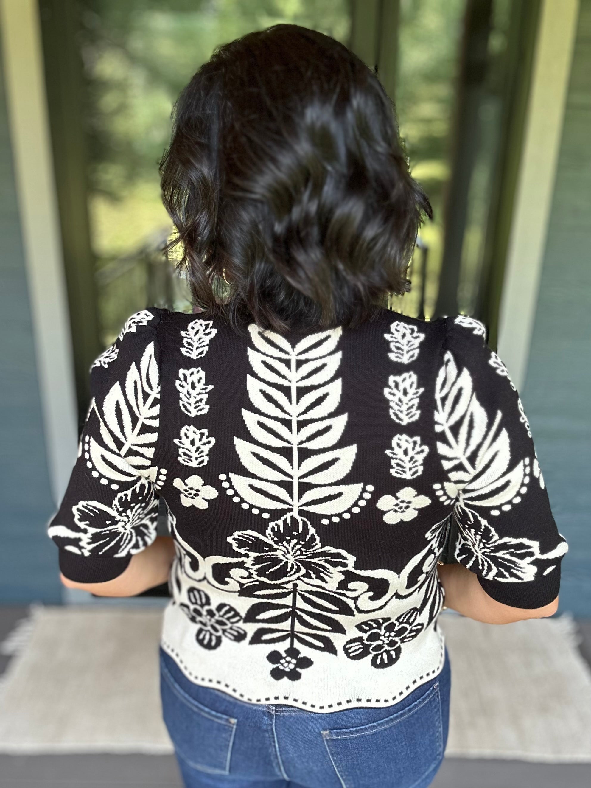 Black Botanical Knit Sweater Top - Sweater THML