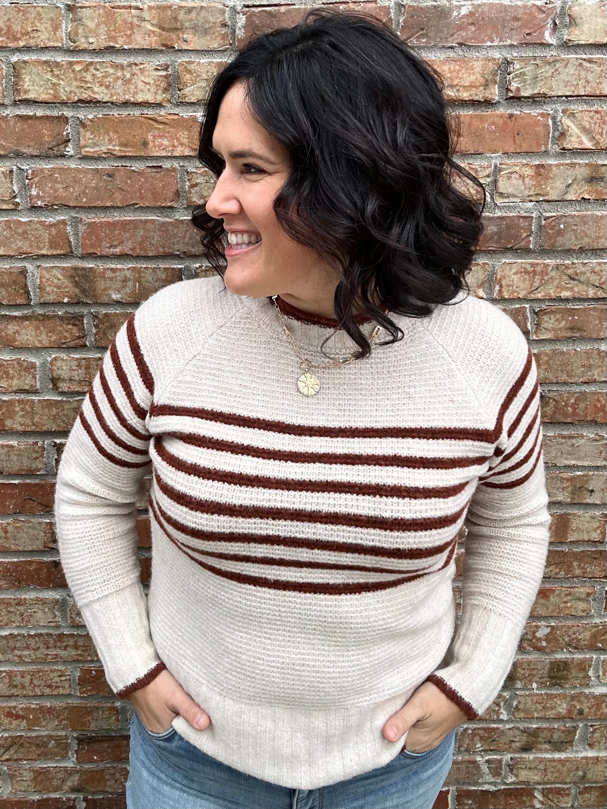 Copper Striped Crew Neck Sweater Top - Sweater STACCATO