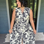 Paisley Print V-Neck Smocked Waist Zip Front Dress Dresses DOE & RAE