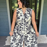 Paisley Print V-Neck Smocked Waist Zip Front Dress Dresses DOE & RAE
