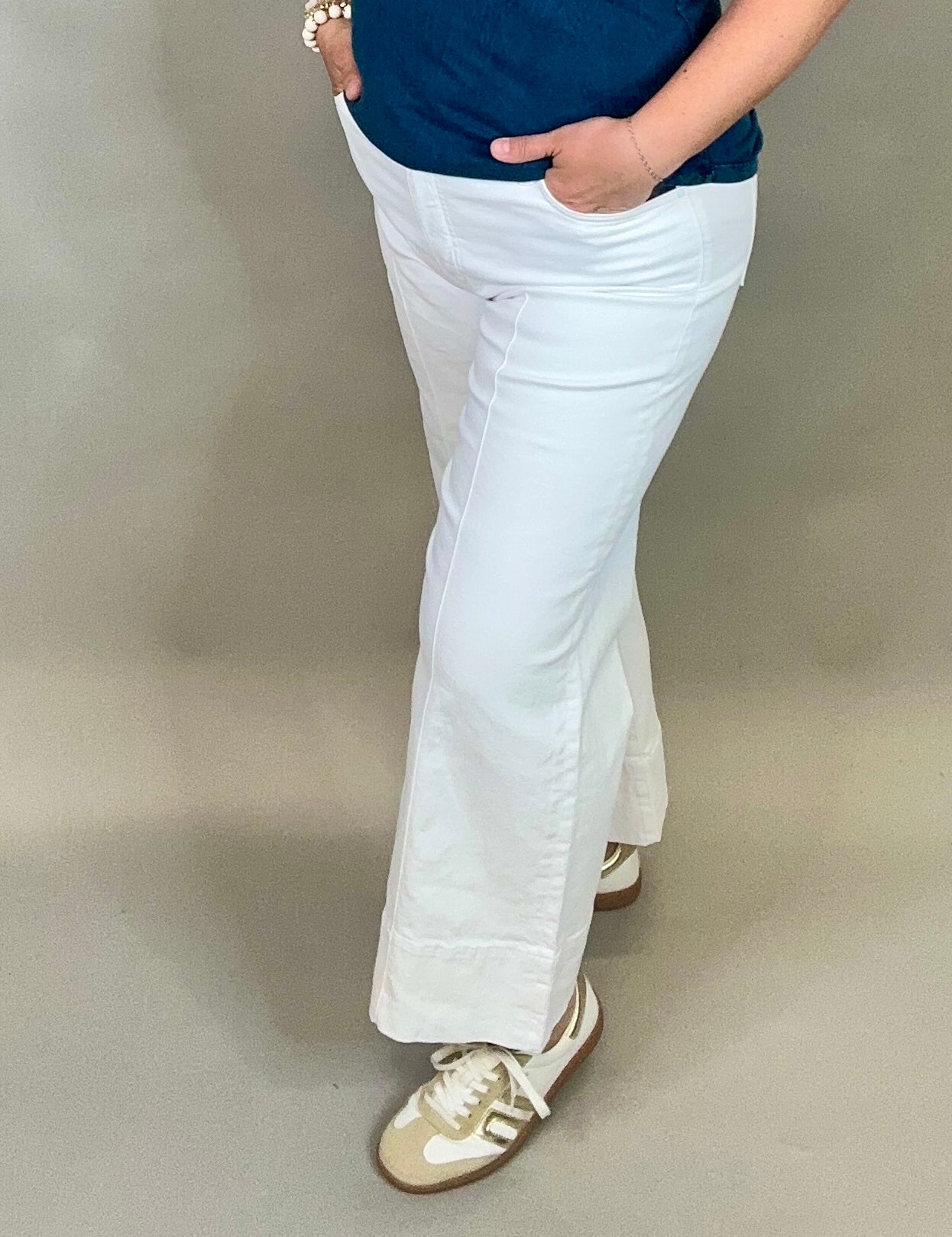 White Pin Tuck Meg Wide Leg Jeans Bottom- Pants KUT FROM THE KLOTH