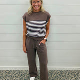 Brown Stripe Cloud Knit Neck Top