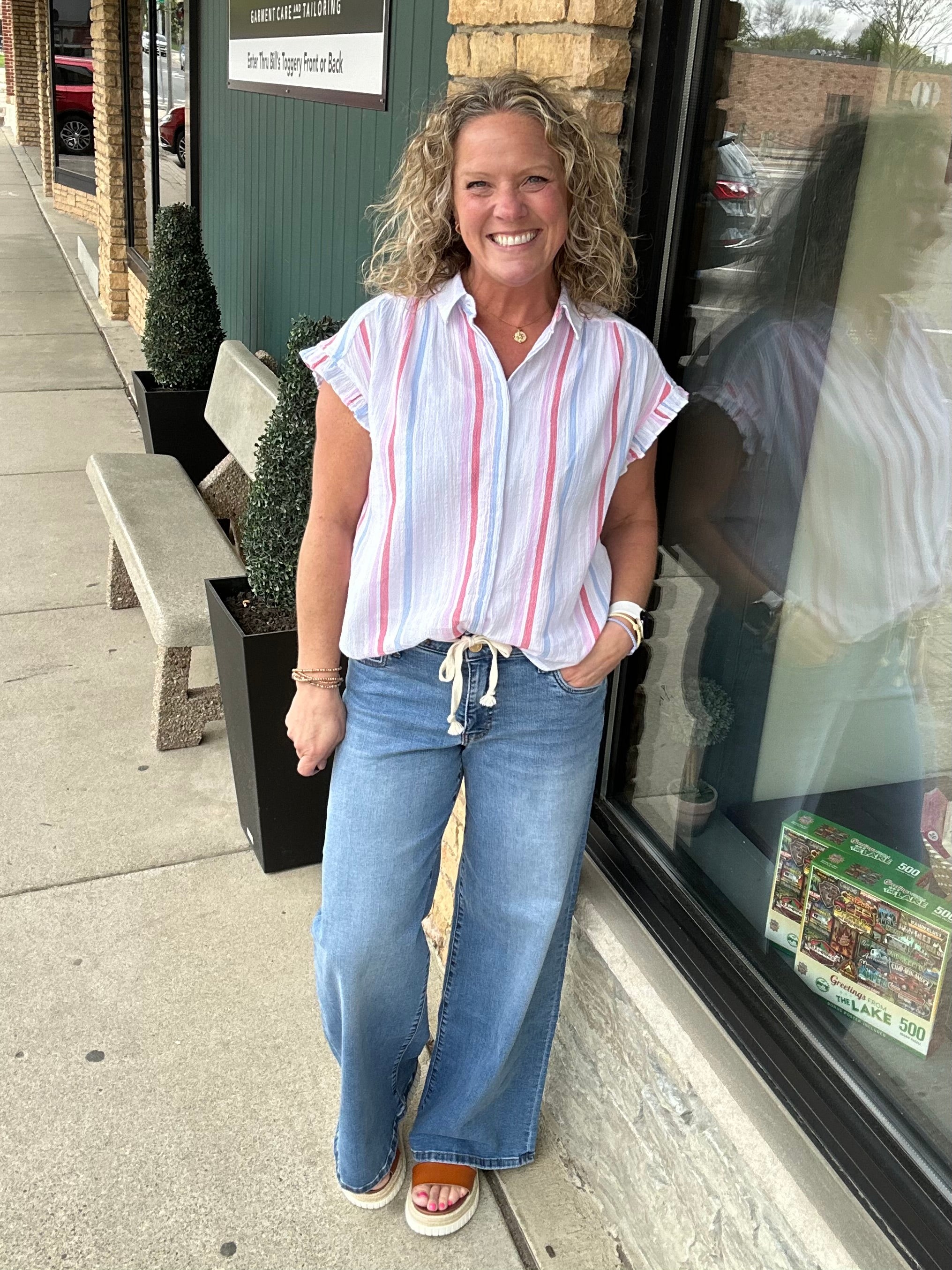 Multi-Colored Roseville Button Down Top Tops - Button Ups FLAG AND ANTHEM